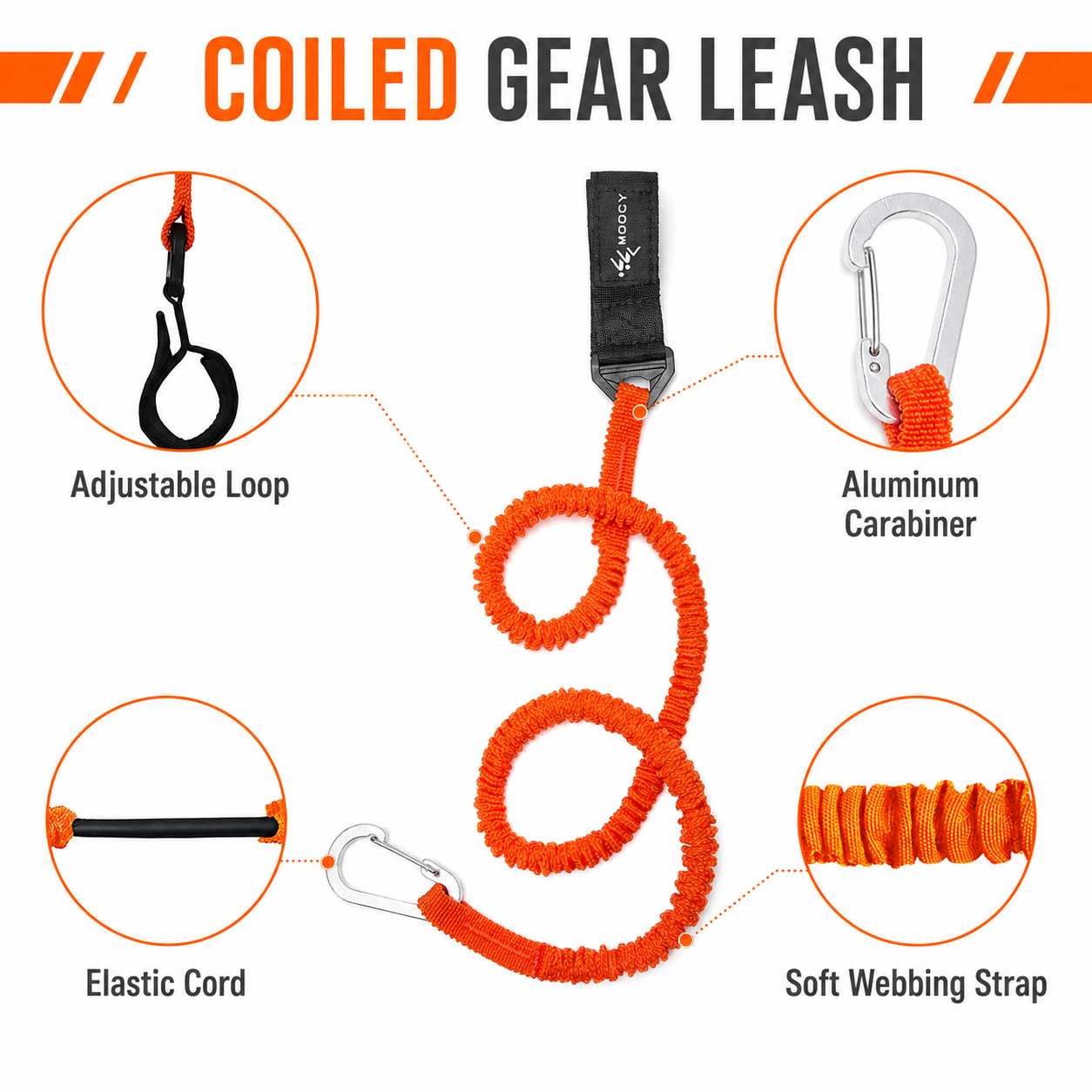 Coiled Paddle Leash Orange Kay - Fishing Kayak Paddle Leash avis et prix