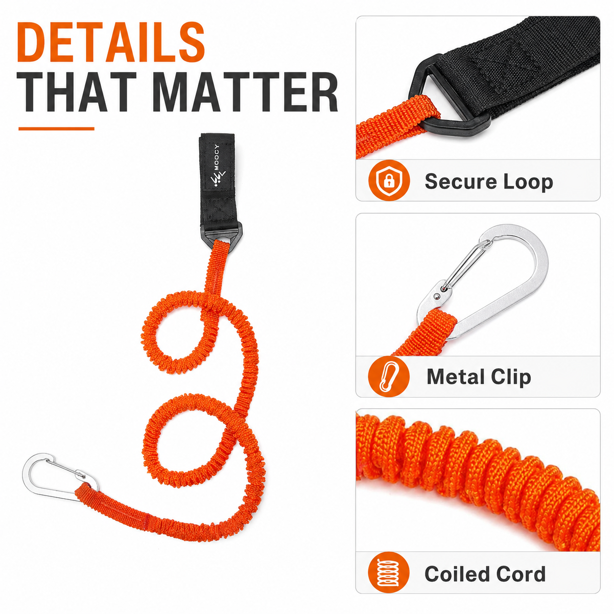 Coiled Paddle Leash Orange Kay - Fishing Kayak Paddle Leash avis et prix